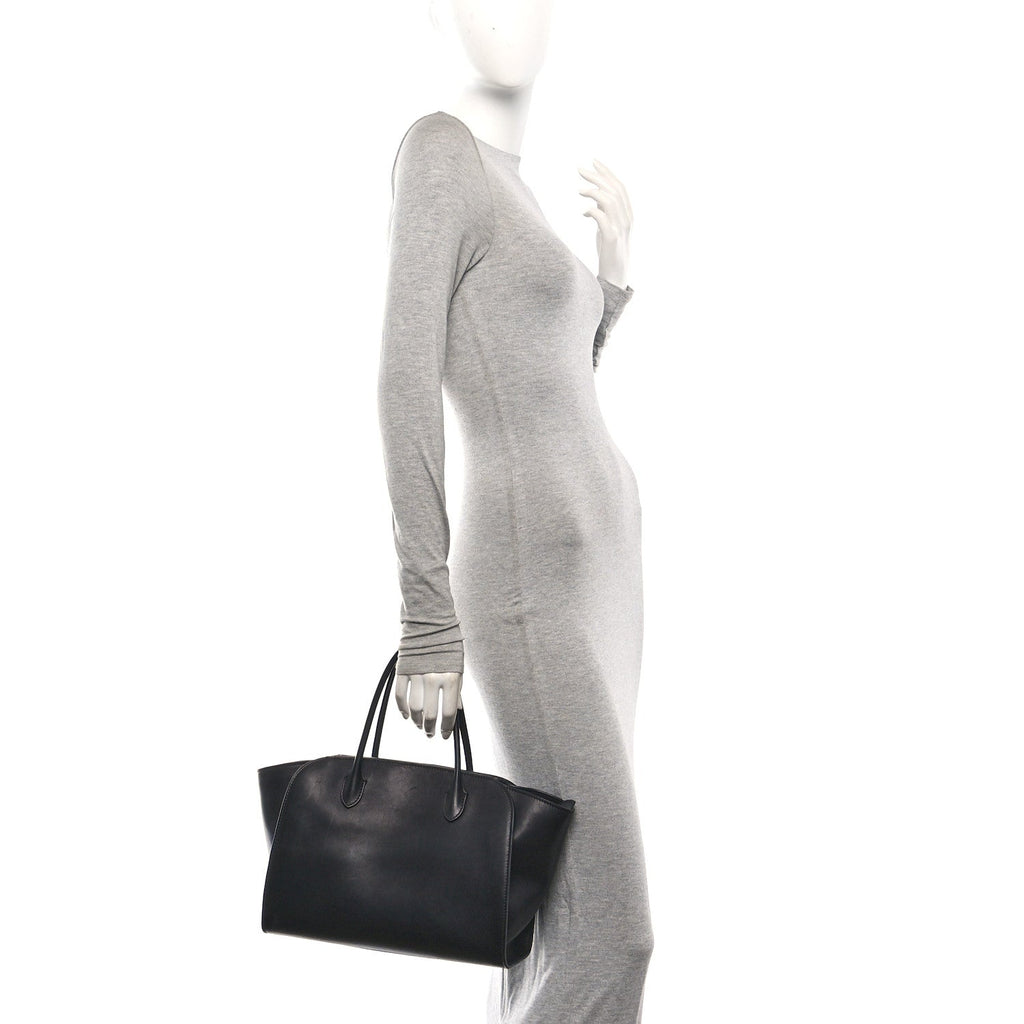 Polished Saddle Calfskin Marlo 12 Tote Bag Black