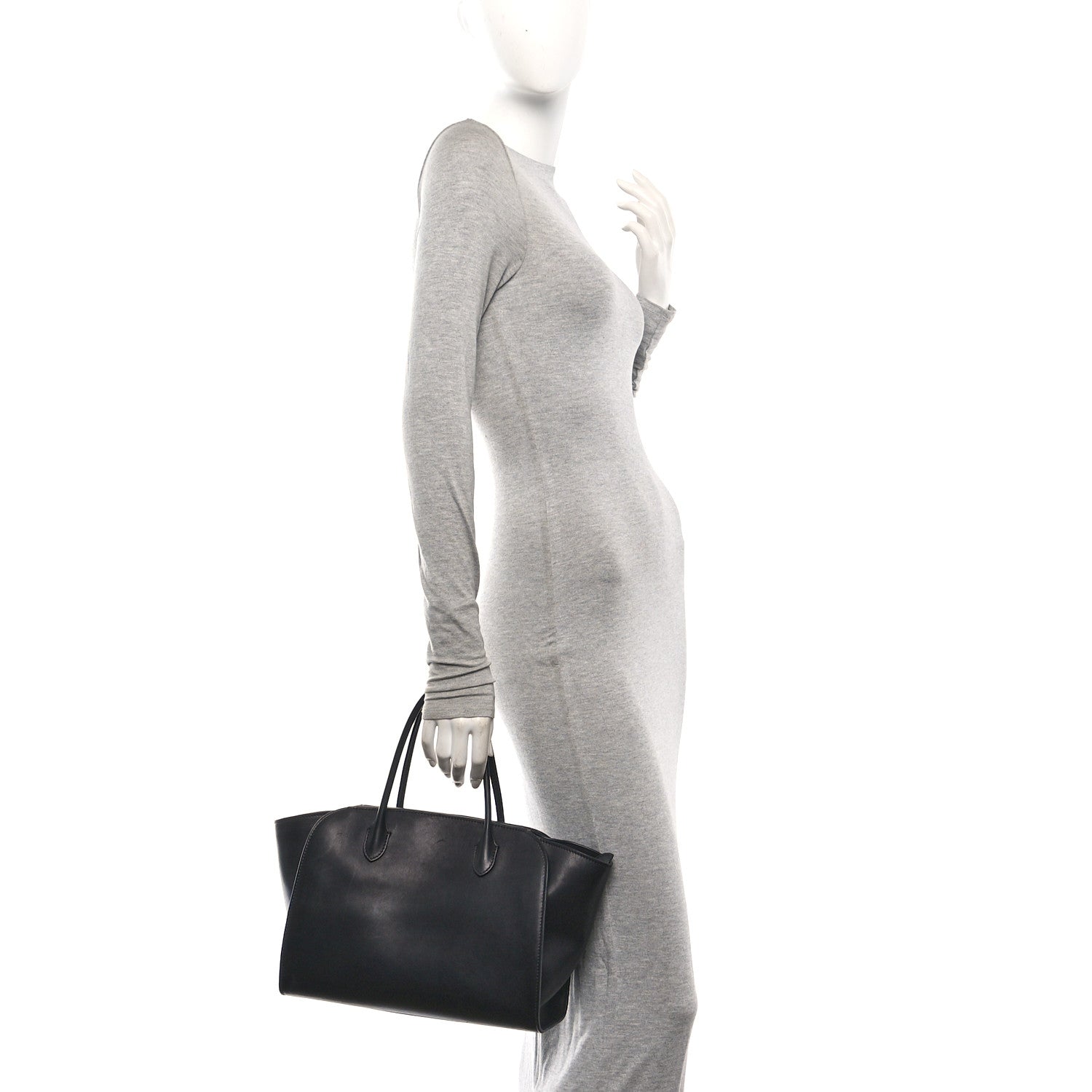Polished Saddle Calfskin Marlo 12 Tote Bag Black