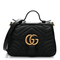 Calfskin Matelasse Mini GG Marmont Top Handle Shoulder Bag Black