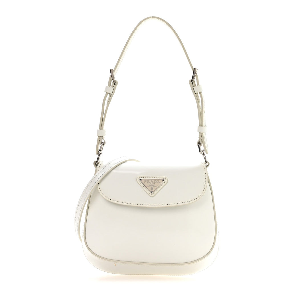 Spazzolato Mini Cleo Flap Adjustable Strap Shoulder Bag White