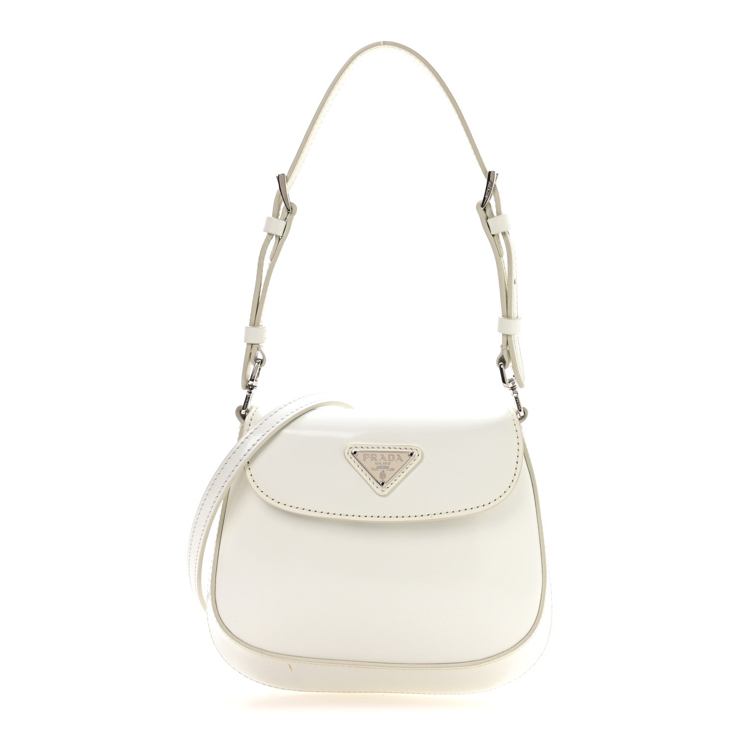 Spazzolato Mini Cleo Flap Adjustable Strap Shoulder Bag White