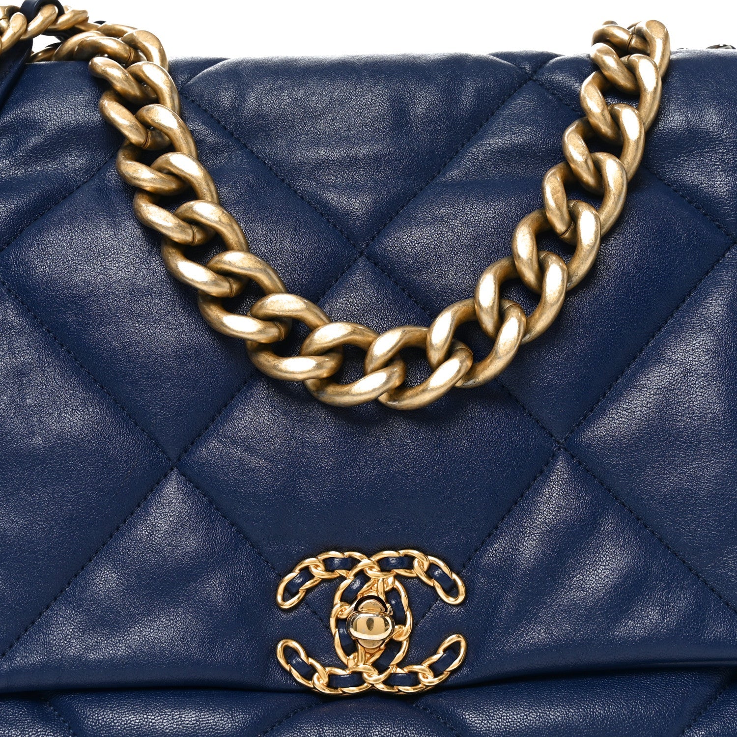 Goatskin Quilted Maxi Chanel 19 Flap Navy Blue