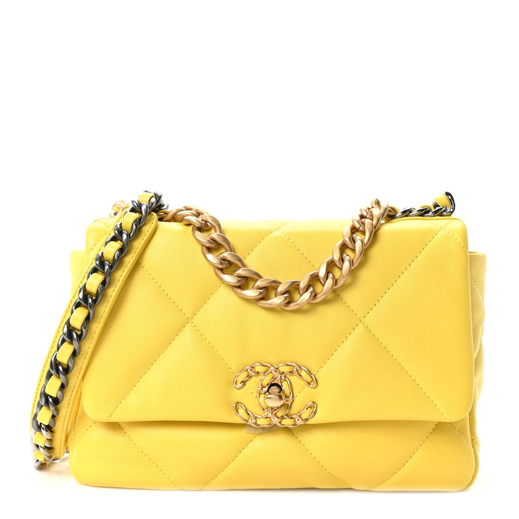 Lambskin Quilted Medium Chanel 19 Flap Yellow