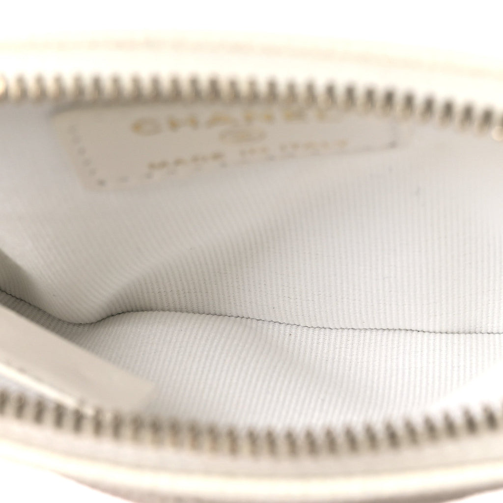 Caviar Quilted Zip Card Holder Wallet White