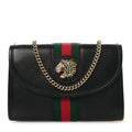 Textured Calfskin Web Mini Rajah Slim Flap Shoulder Bag Black