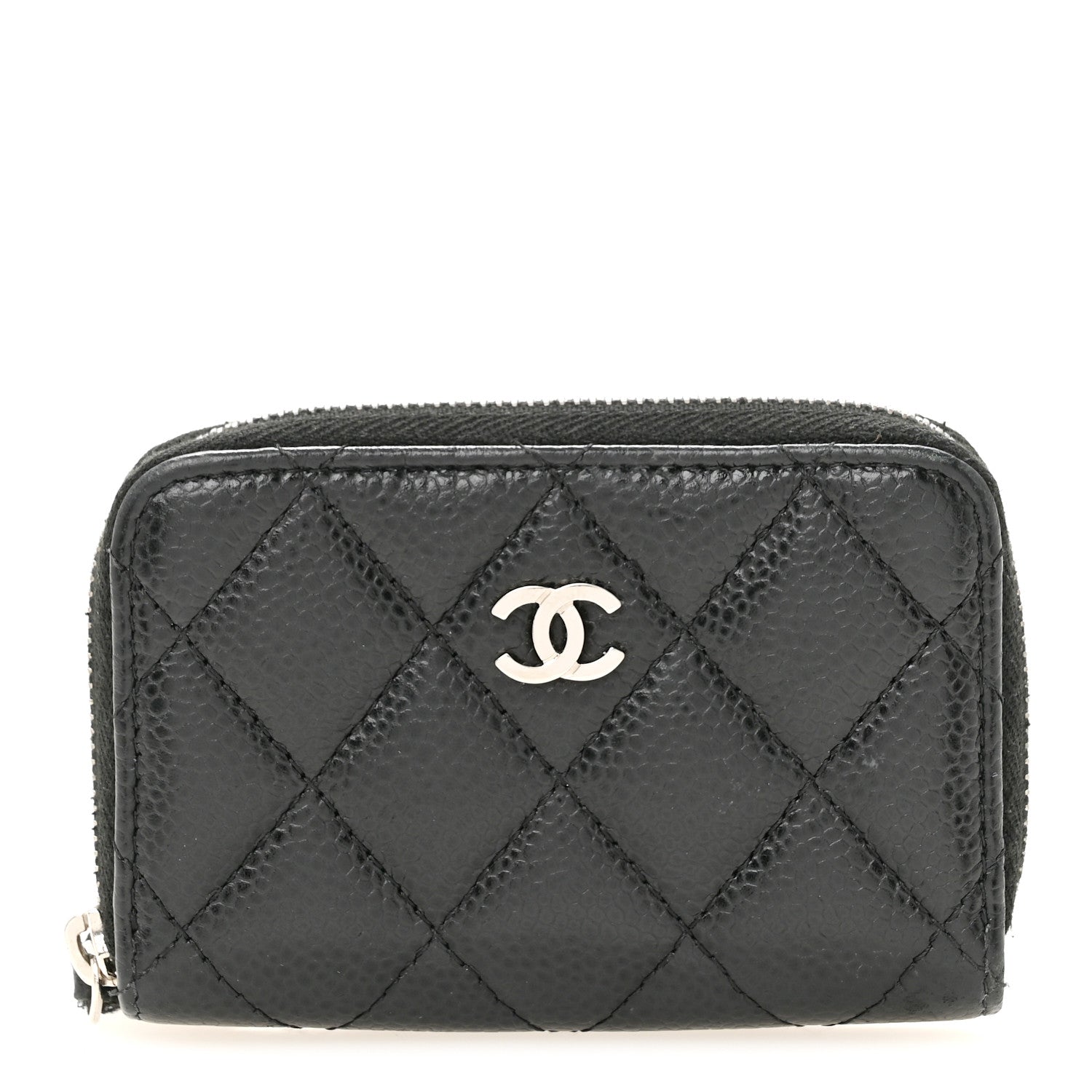 Caviar Quilted Zip Coin Purse Black