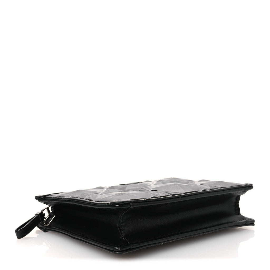 Calfskin Macrocannage Diamond Caro Zipped Pouch With Chain Black
