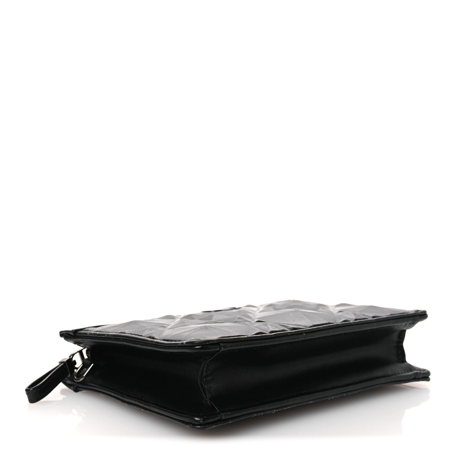 Calfskin Macrocannage Diamond Caro Zipped Pouch With Chain Black