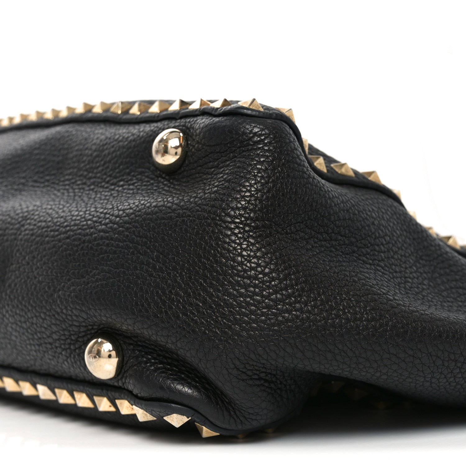 Pebbled Calfskin Medium Rockstud Tote Black