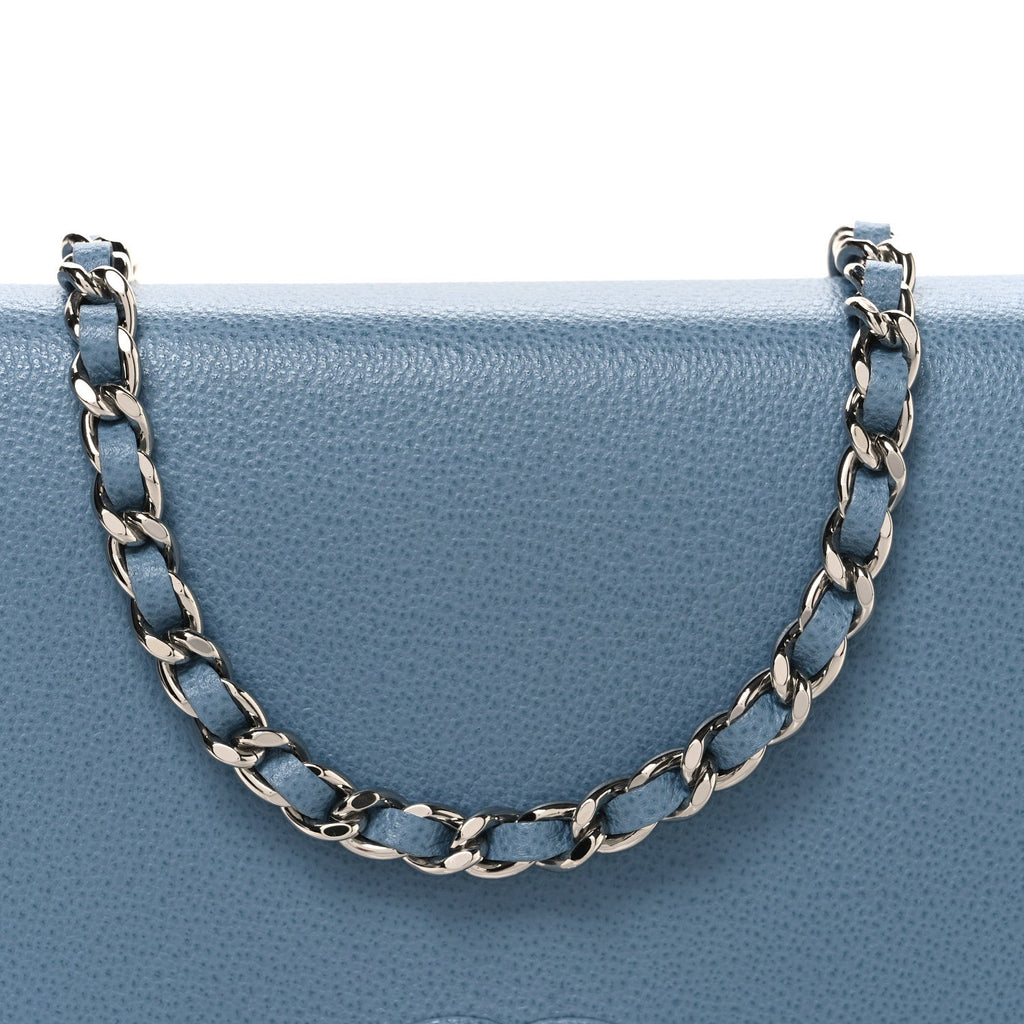 Grained Calfskin Quilted CC Box Wallet On Chain WOC Blue