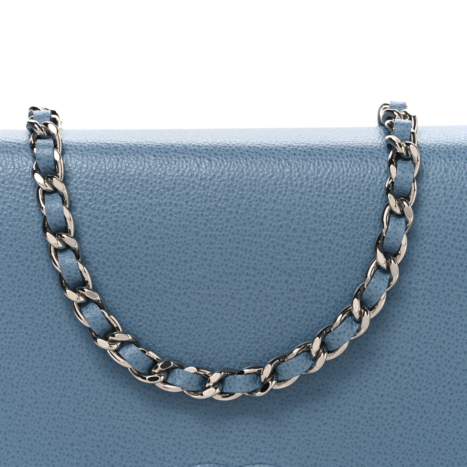 Grained Calfskin Quilted CC Box Wallet On Chain WOC Blue