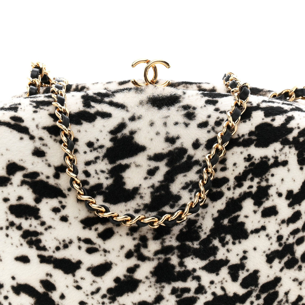 Lambskin Pony Hair Printed Clutch With Chain Black White Black White