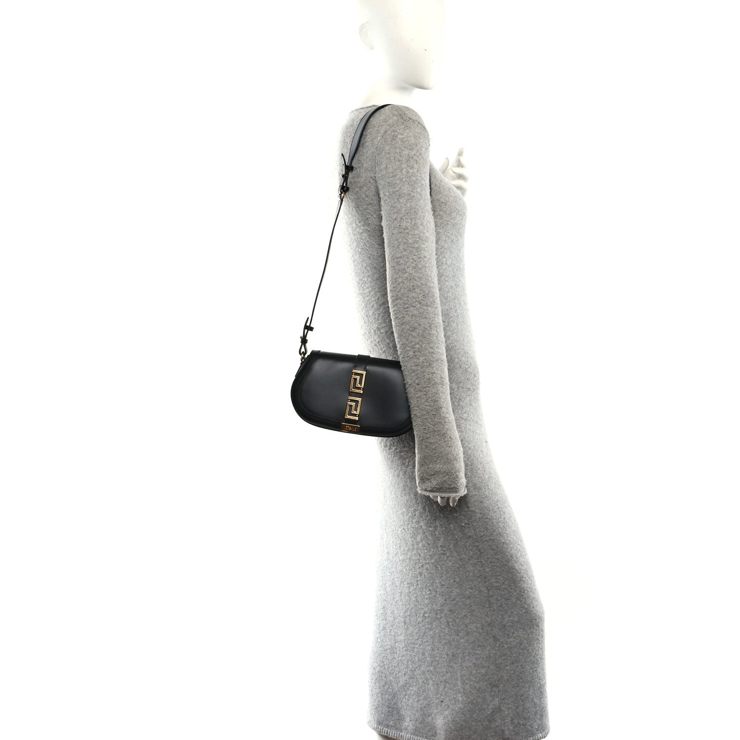 Calfskin Medium Greca Goddess Shoulder Bag Black