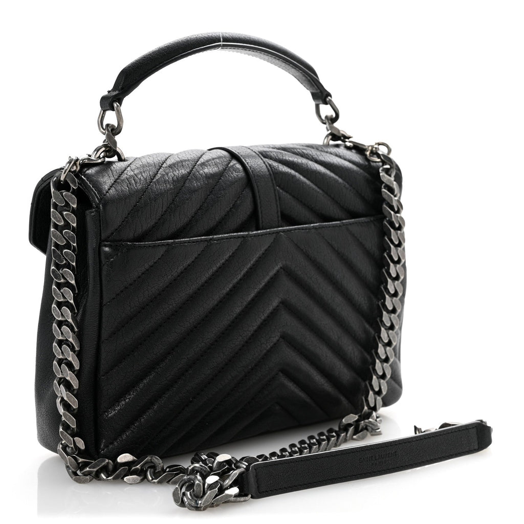 Sheepskin Matelasse Chevron Monogram Medium College Bag Black
