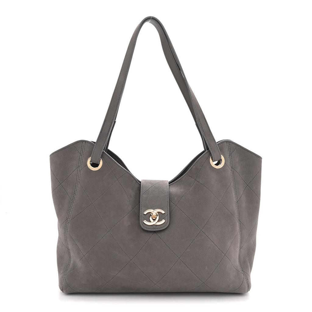 Grained Nubuck Caviar Quilted Large Shopping Bag Grey