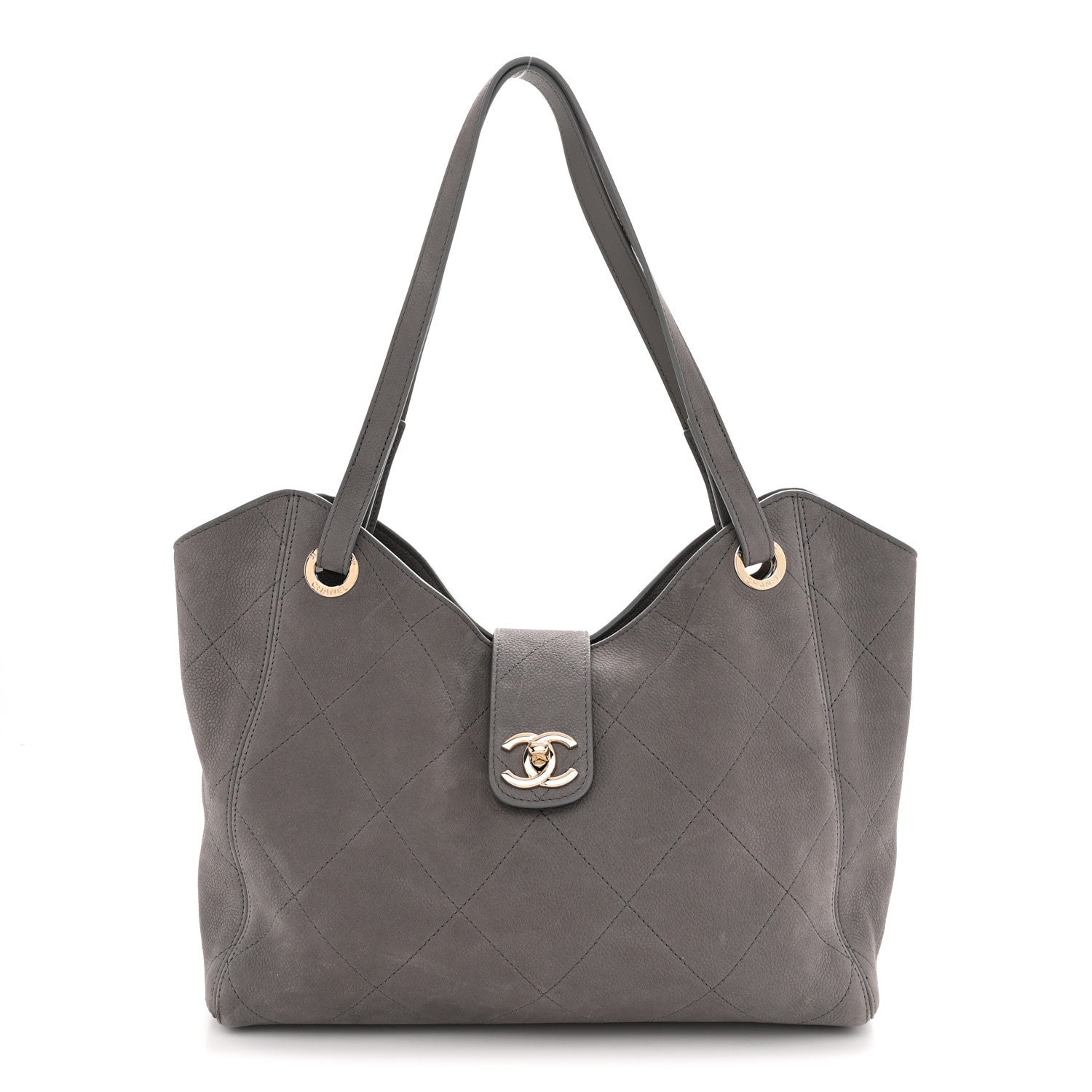 Grained Nubuck Caviar Quilted Large Shopping Bag Grey