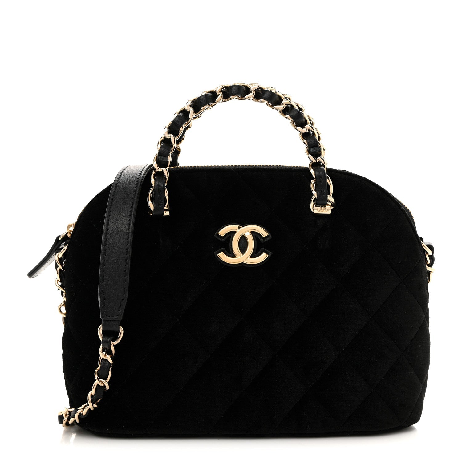 Velvet Quilted Shiny Coco Clutch With Chain Black