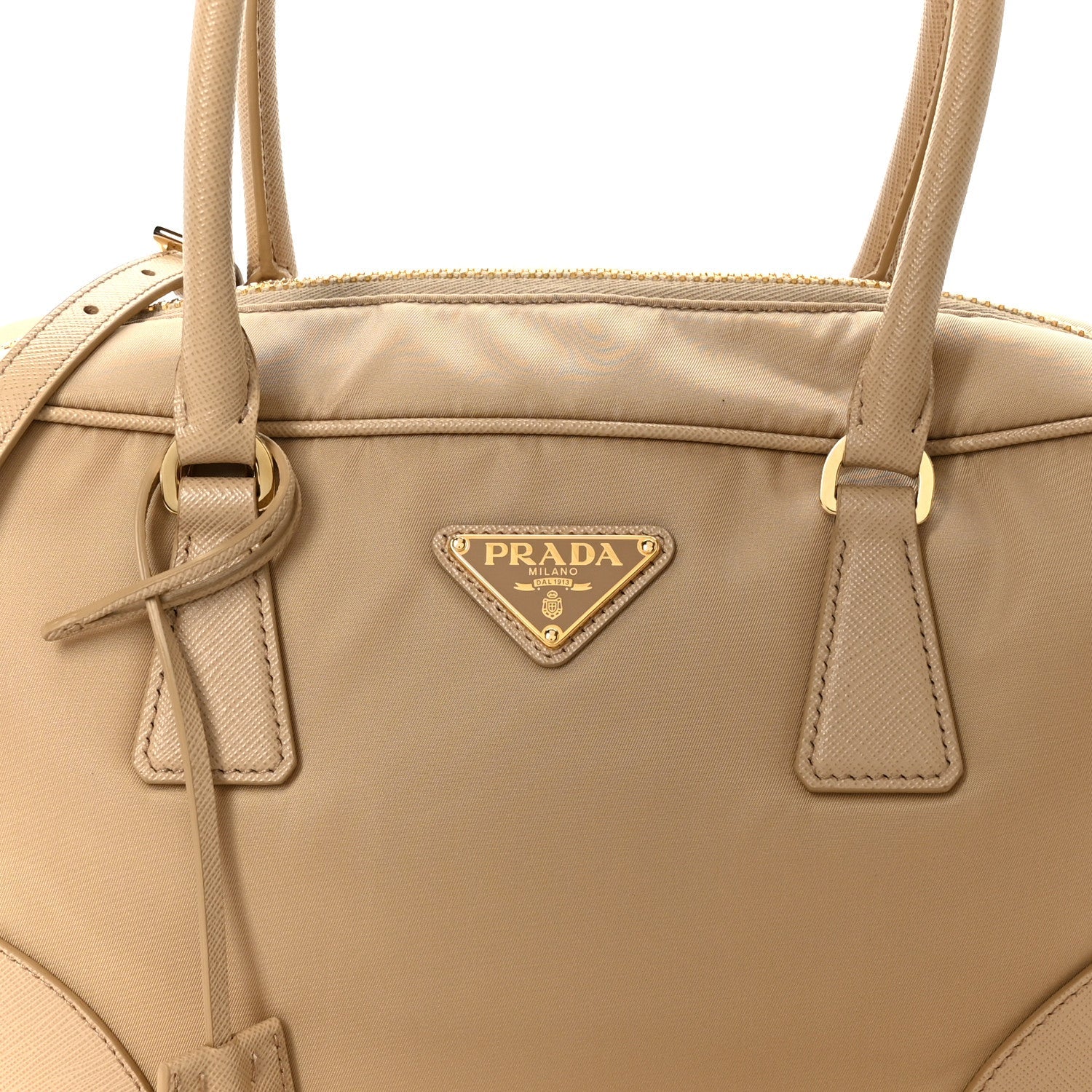 Re-Nylon Saffiano Medium Re-Edition 1978 Two Handle Bag Cammello