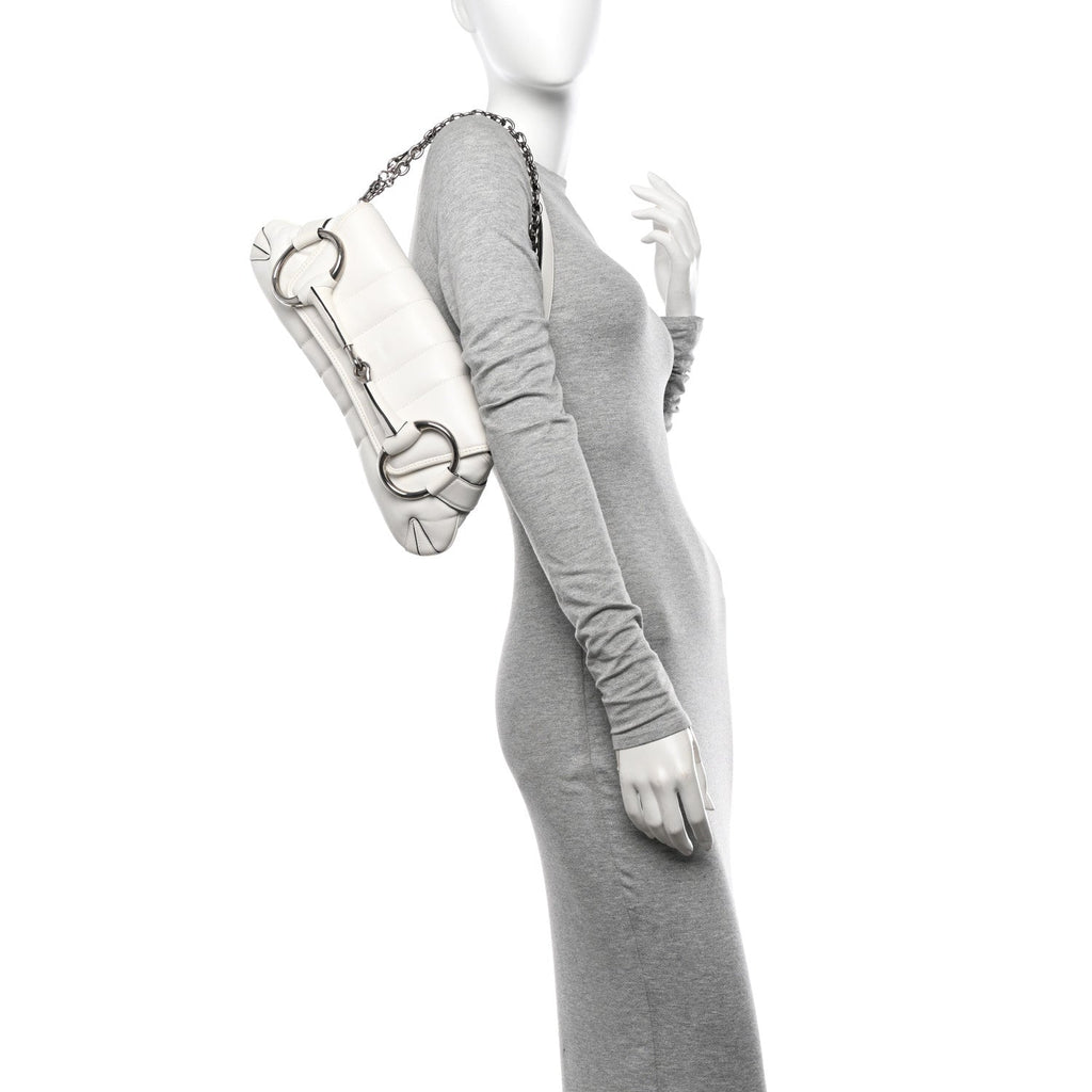 Nappa Vertical Matelasse Medium Maxi Horsebit Chain Shoulder Bag Mystic White