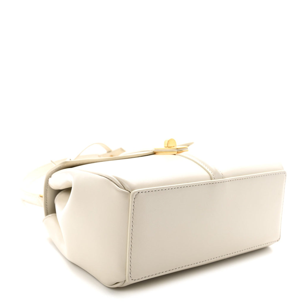 Satinated Calfskin Mini 16 Top Handle Bag White Cotton