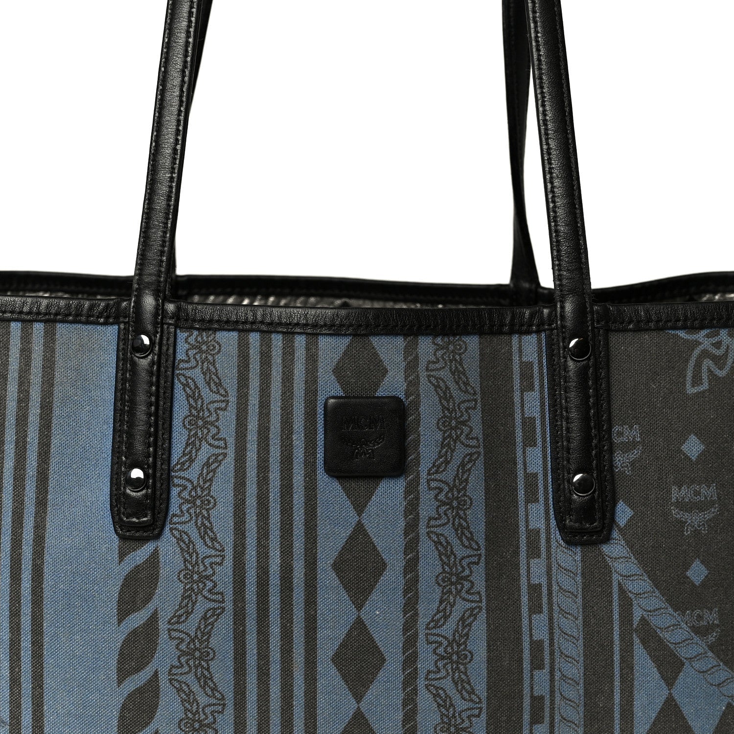 Metallic Visetos Medium Reversible Shopper Tote Silver Black