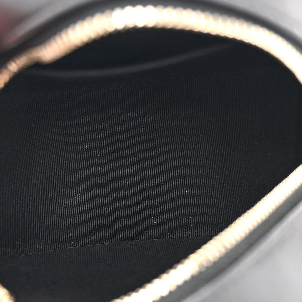 Lambskin Quilted Egyptian Amulet Round Clutch With Chain  Black