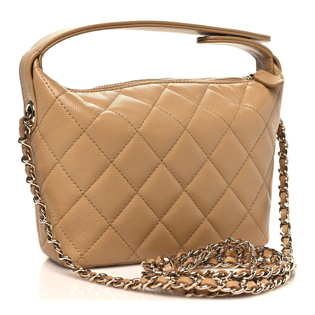 Caviar Quilted Hobo Dark Beige