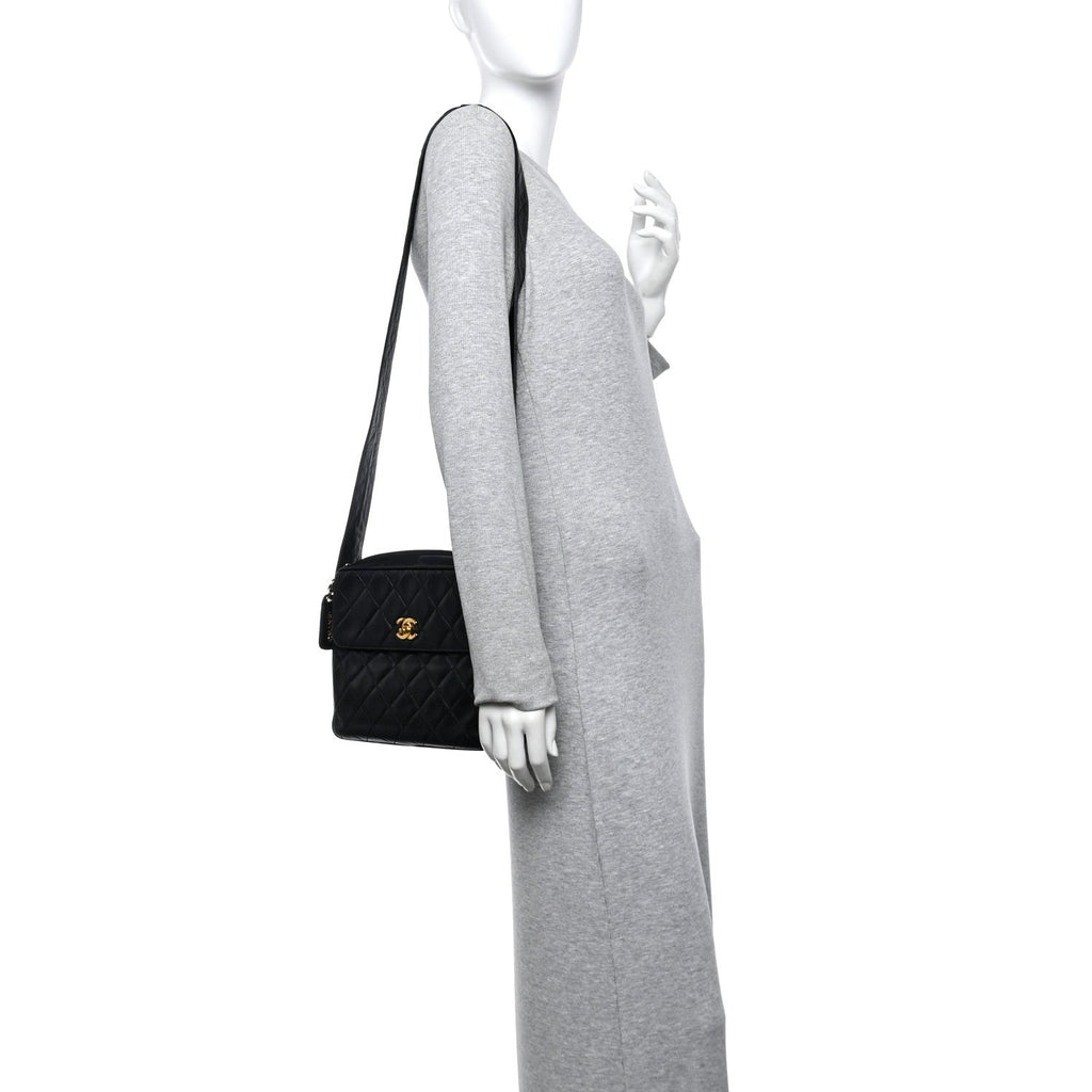 Lambskin Quilted Flap Shoulder Bag Black