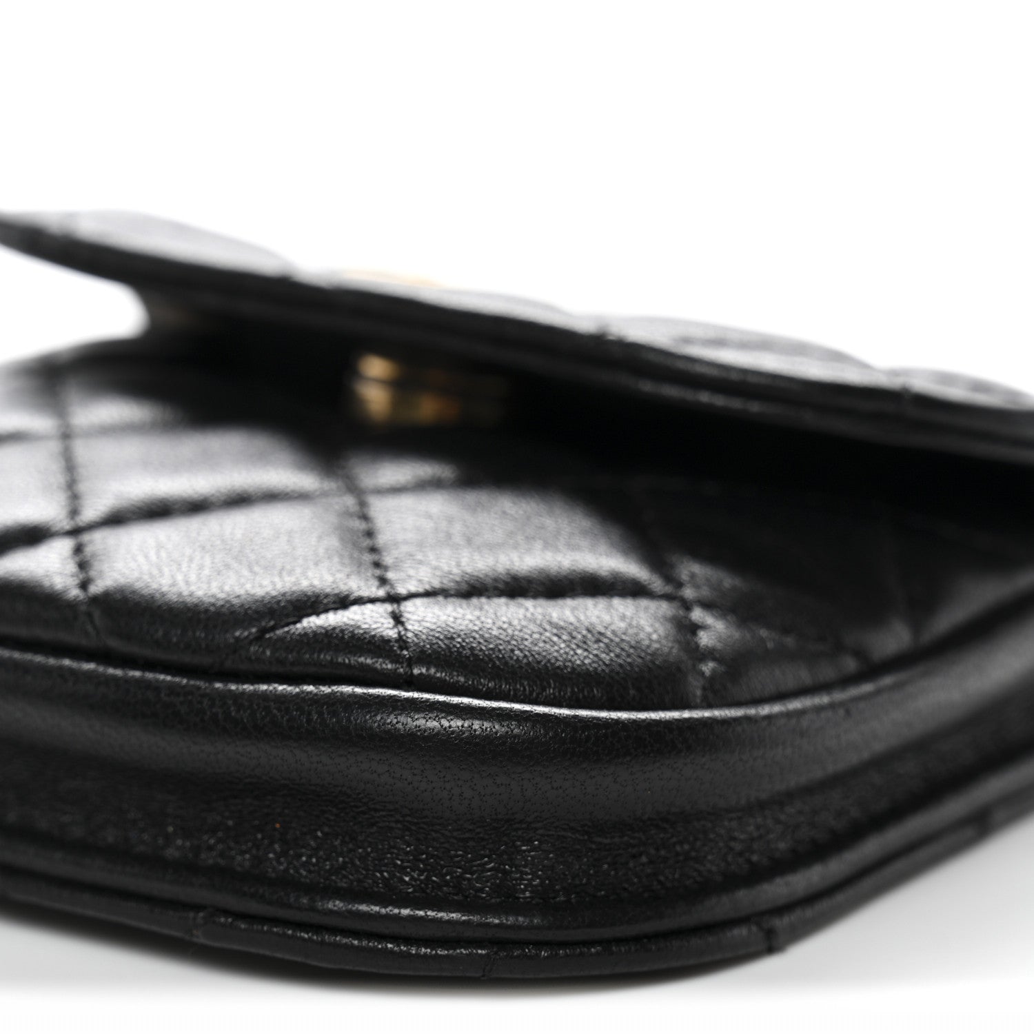 Lambskin Quilted Pearl Crush Waist Bag Black