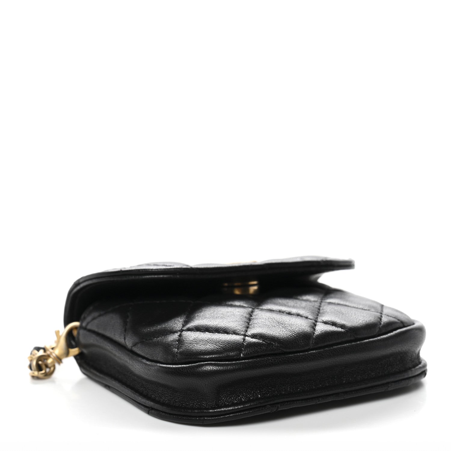 Lambskin Quilted Pearl Crush Waist Bag Black