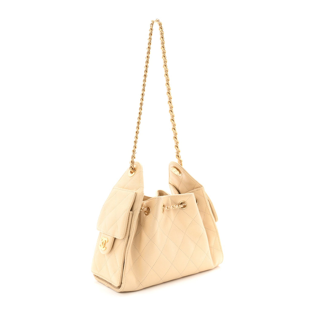 Caviar Quilted Mini Chanel 25 Handbag Beige