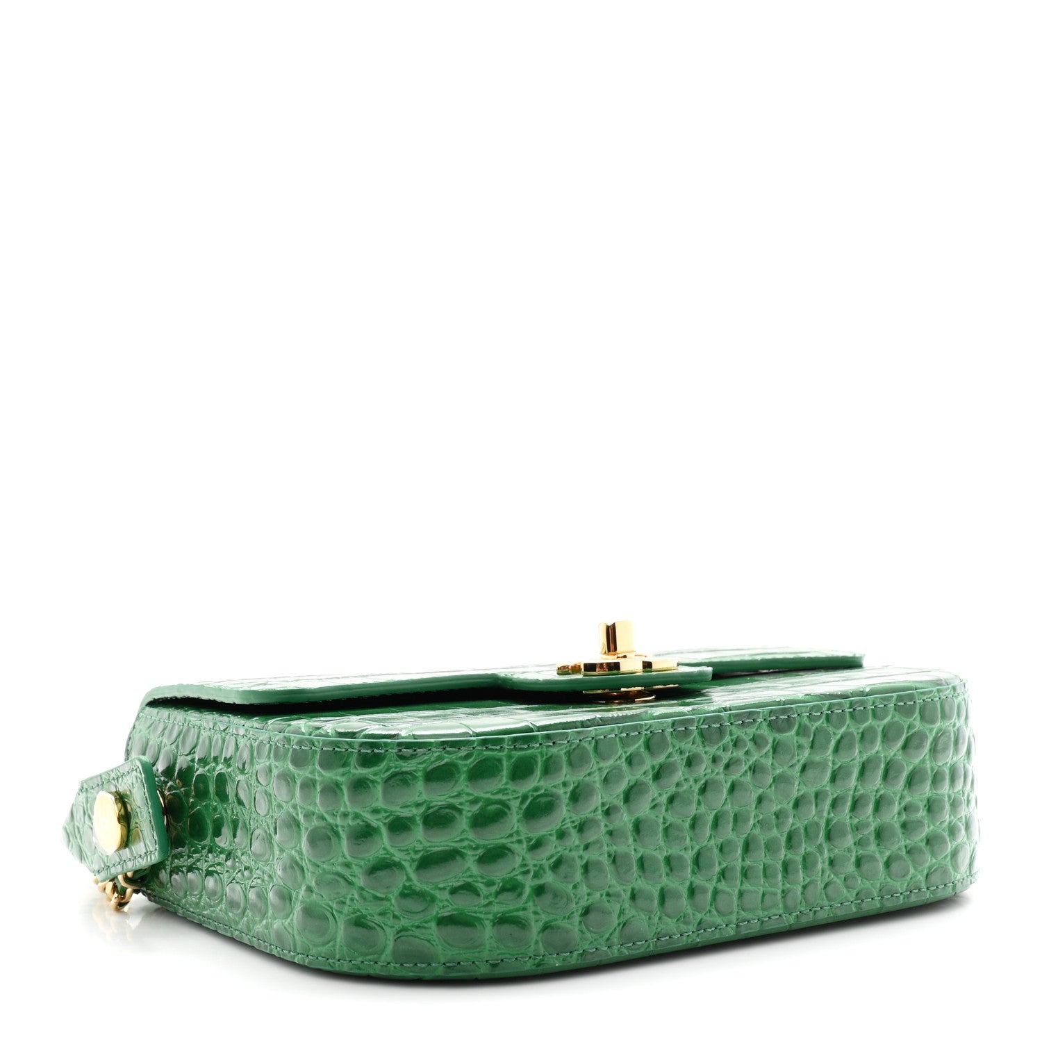 Calfskin Crocodile Embossed Turn Around Mini Flap Green