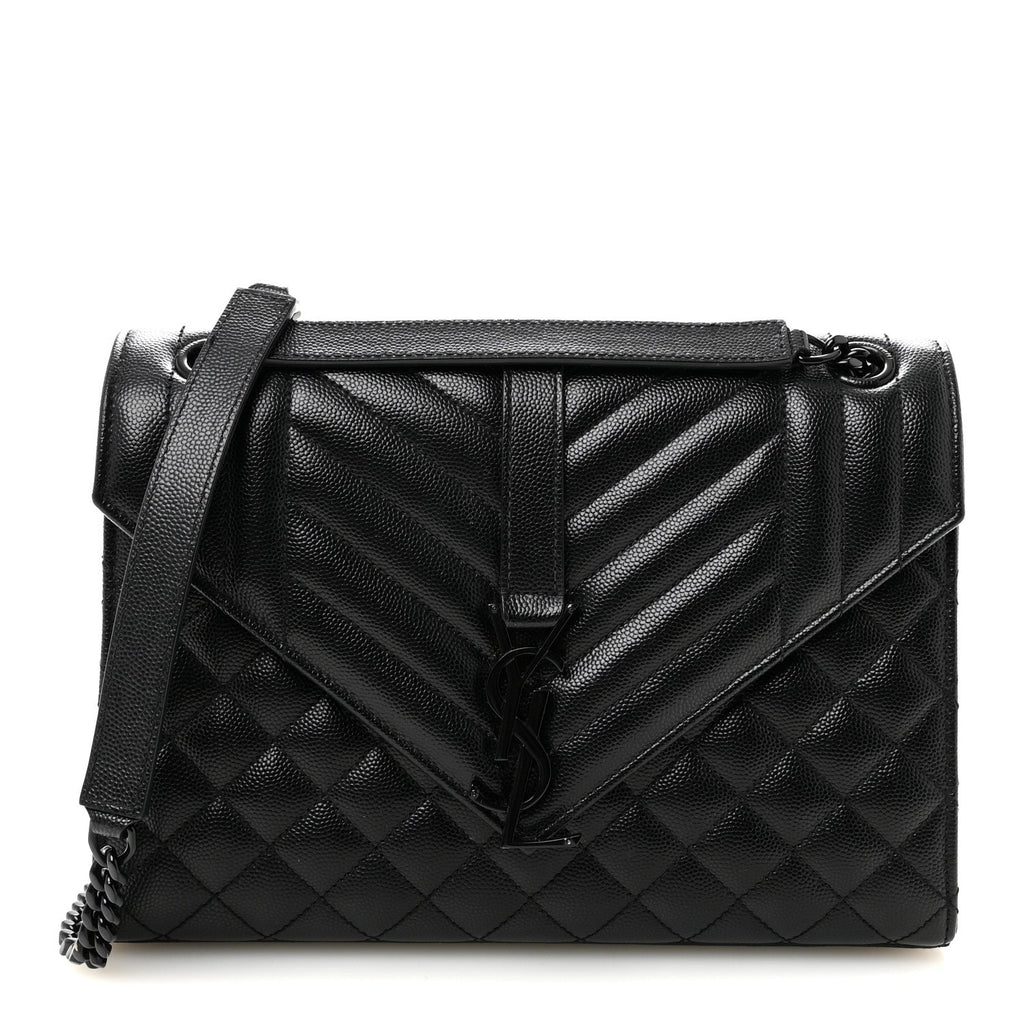 Grain De Poudre Textured Mixed Matelasse Triquilt Medium Monogram Monochrome Satchel Black