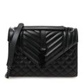 Grain De Poudre Textured Mixed Matelasse Triquilt Medium Monogram Monochrome Satchel Black