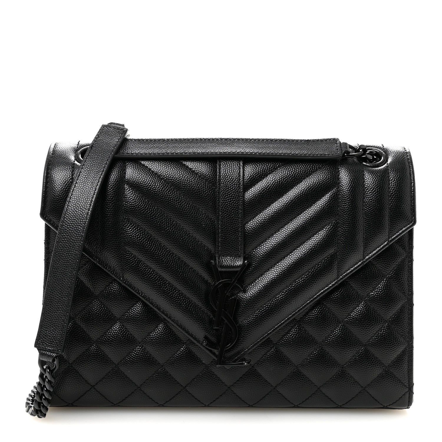 Grain De Poudre Textured Mixed Matelasse Triquilt Medium Monogram Monochrome Satchel Black