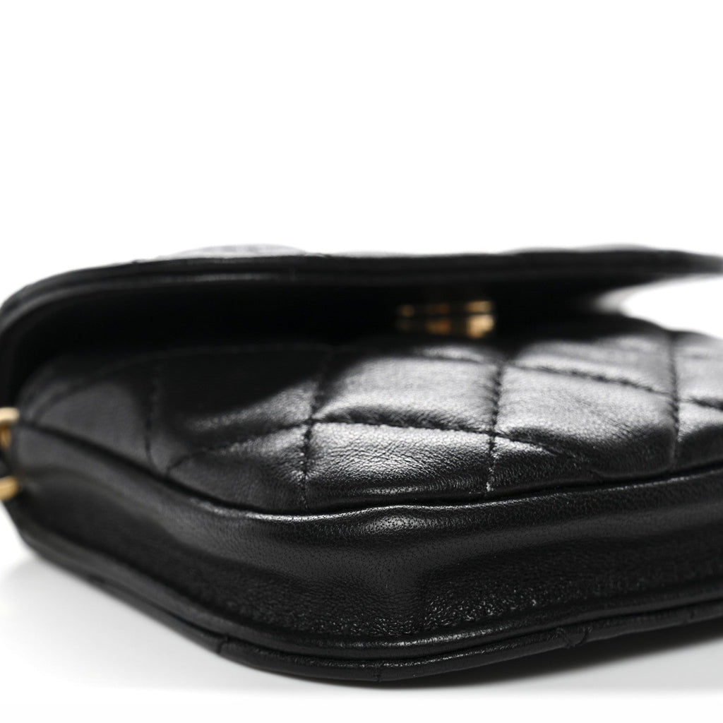 Lambskin Quilted Pearl Crush Waist Bag Black