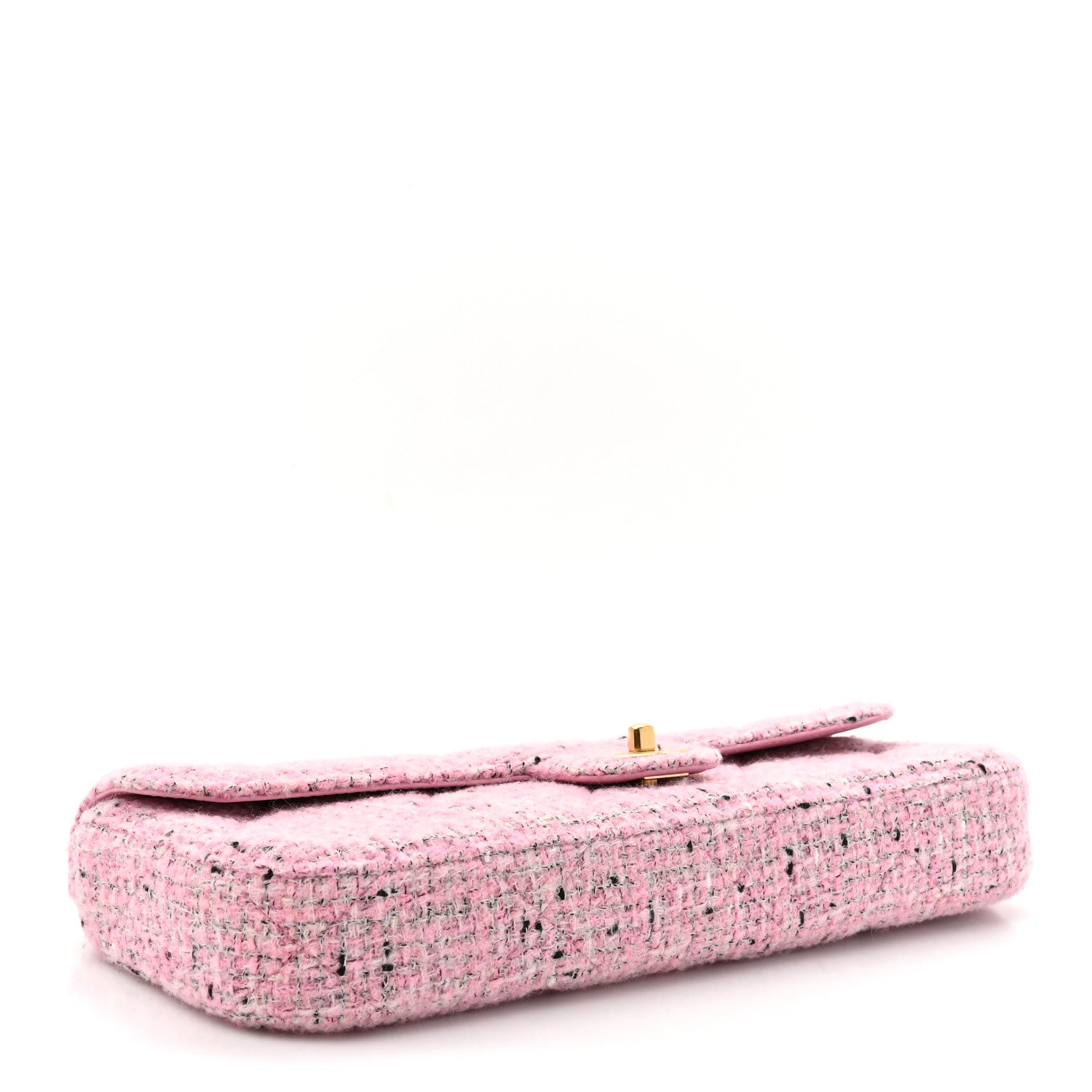 Tweed Large Top Handle Clutch With Chain Pink Black Ecru