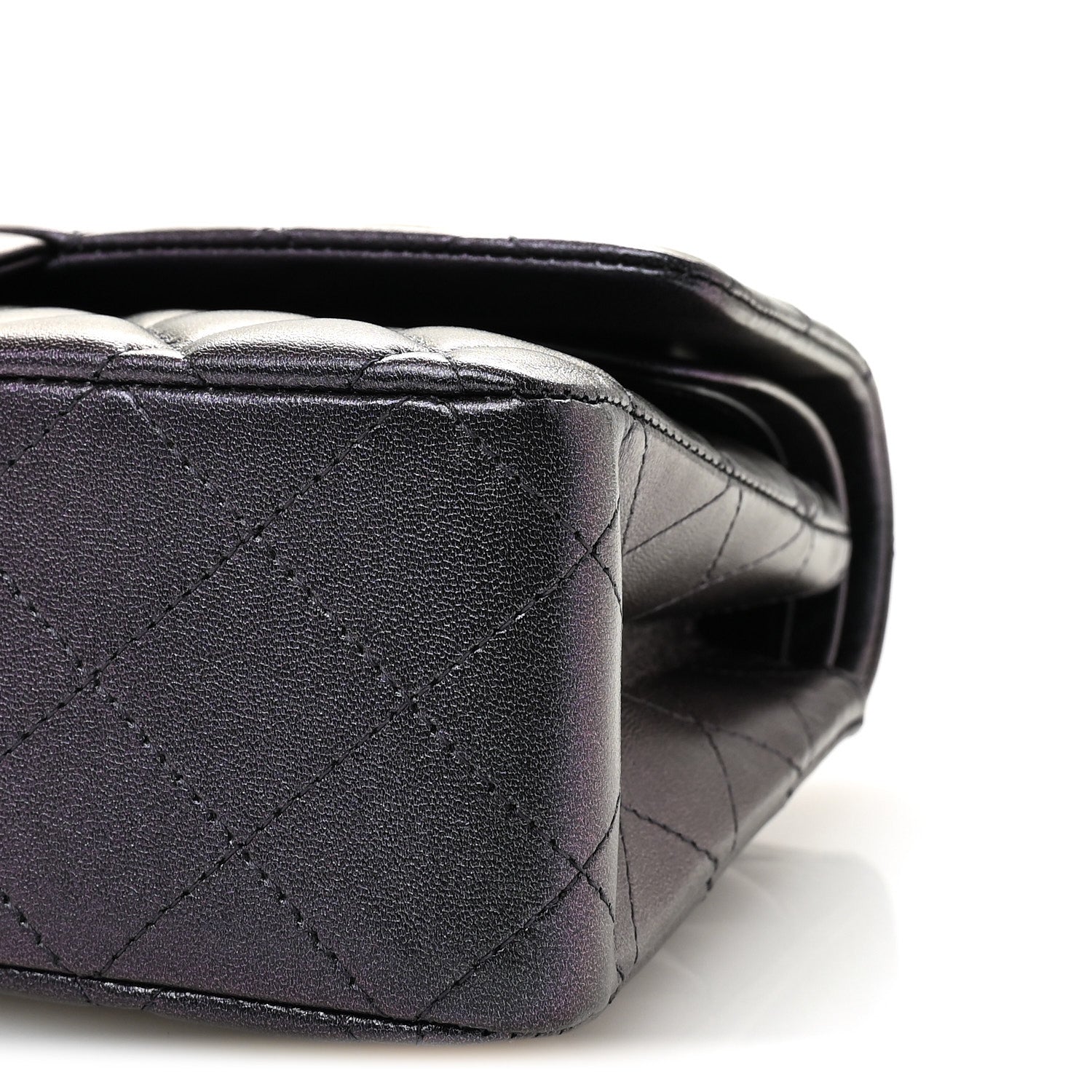 Iridescent Lambskin Quilted Medium Double Flap Black