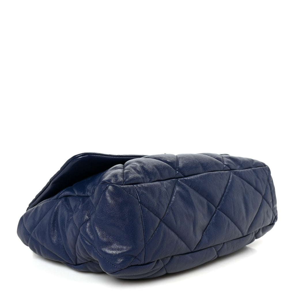 Goatskin Quilted Maxi Chanel 19 Flap Navy Blue