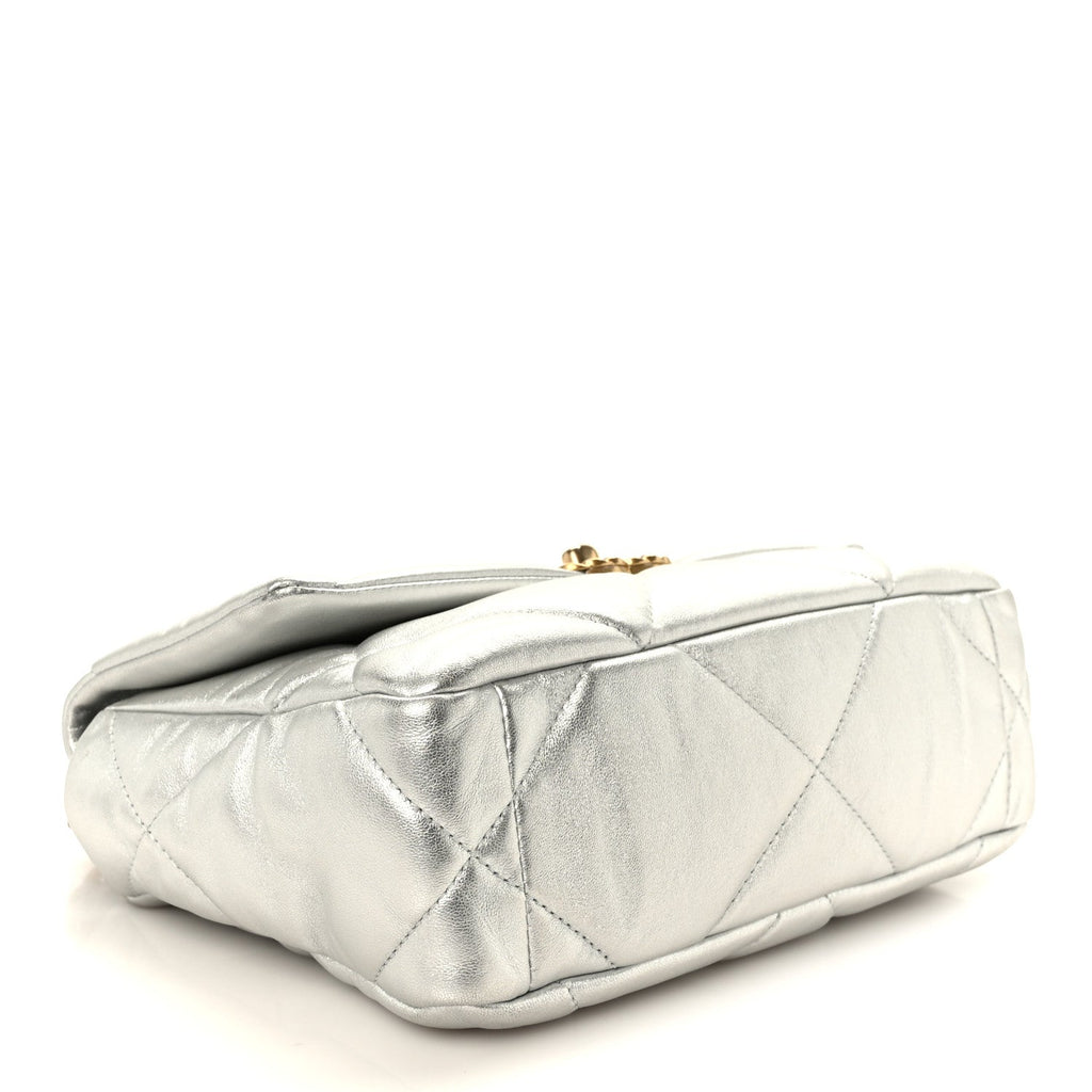 Metallic Lambskin Quilted Medium Chanel 19 Flap Silver