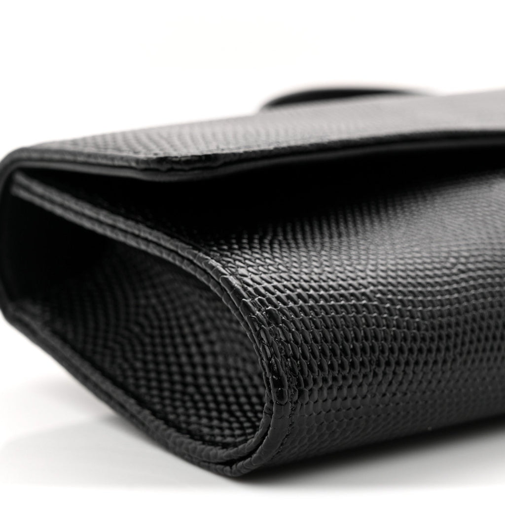 Lizard Calfskin Embossed Clutch With Chain Black