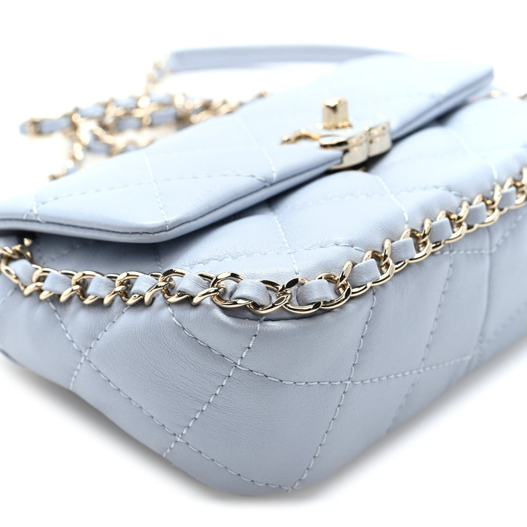 Lambskin Quilted Chain Around Flap Light Grey
