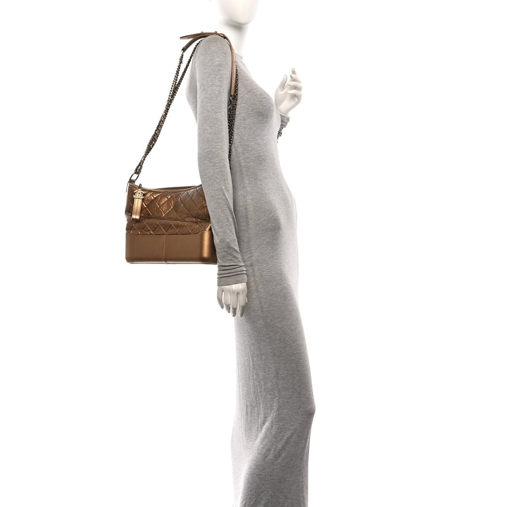 Metallic Lambskin Calfskin Quilted Medium Gabrielle Hobo Gold