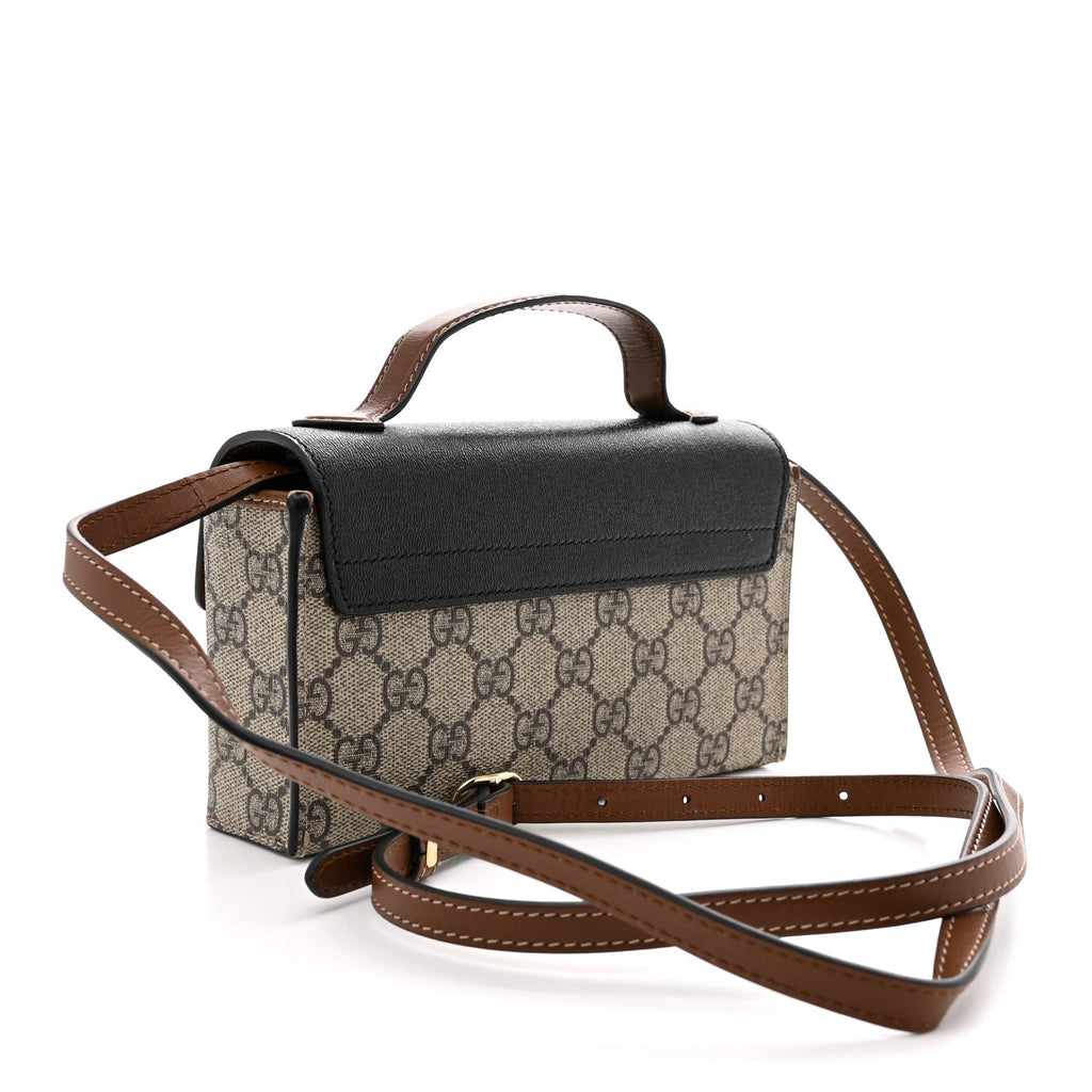 GG Supreme Monogram Calfskin Mini Padlock Top Handle Shoulder Bag Beige Black Cuir