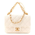 Shiny Lambskin Quilted Pearl Twist Mini Square Flap White