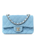 Denim Quilted Mini Rectangular Flap Blue