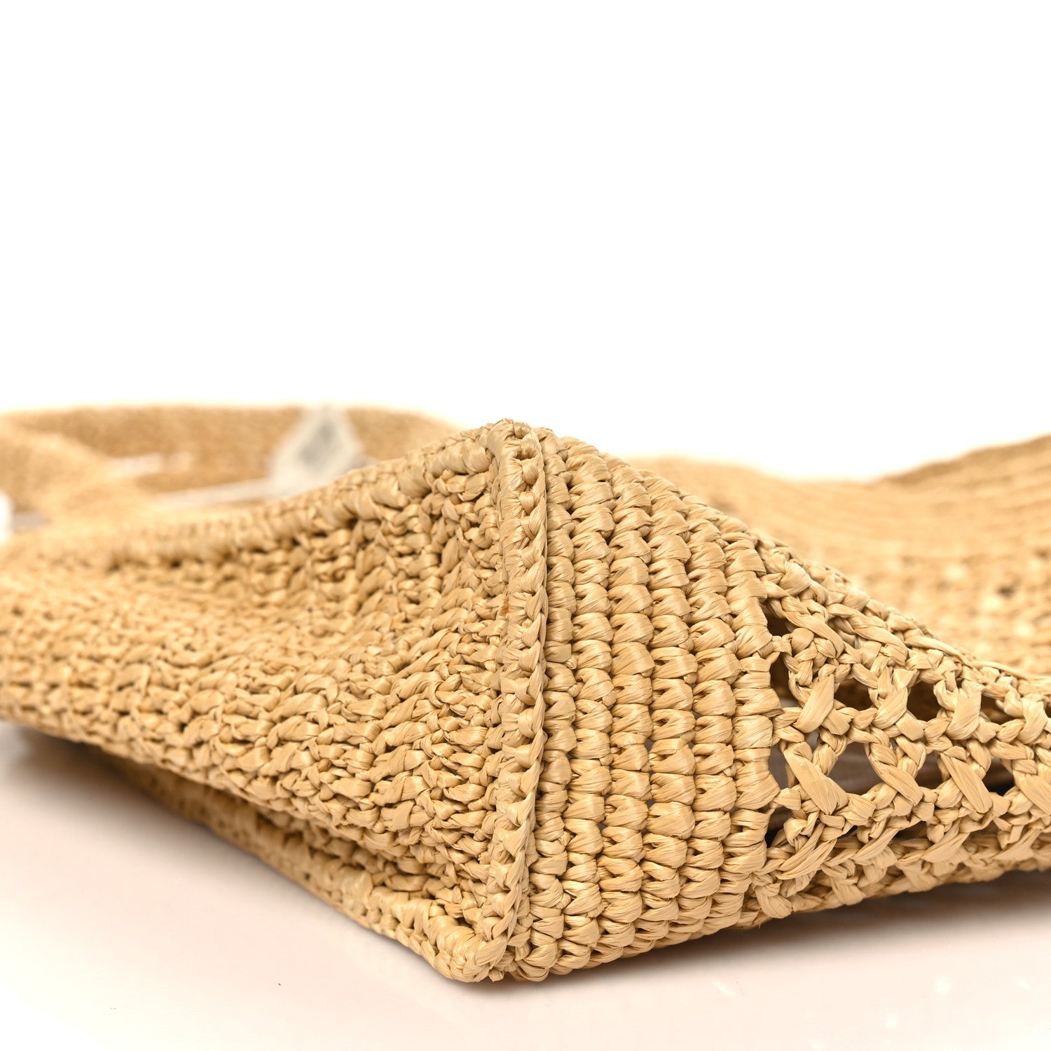 Raffia Crochet Woven Tote Bag Beige
