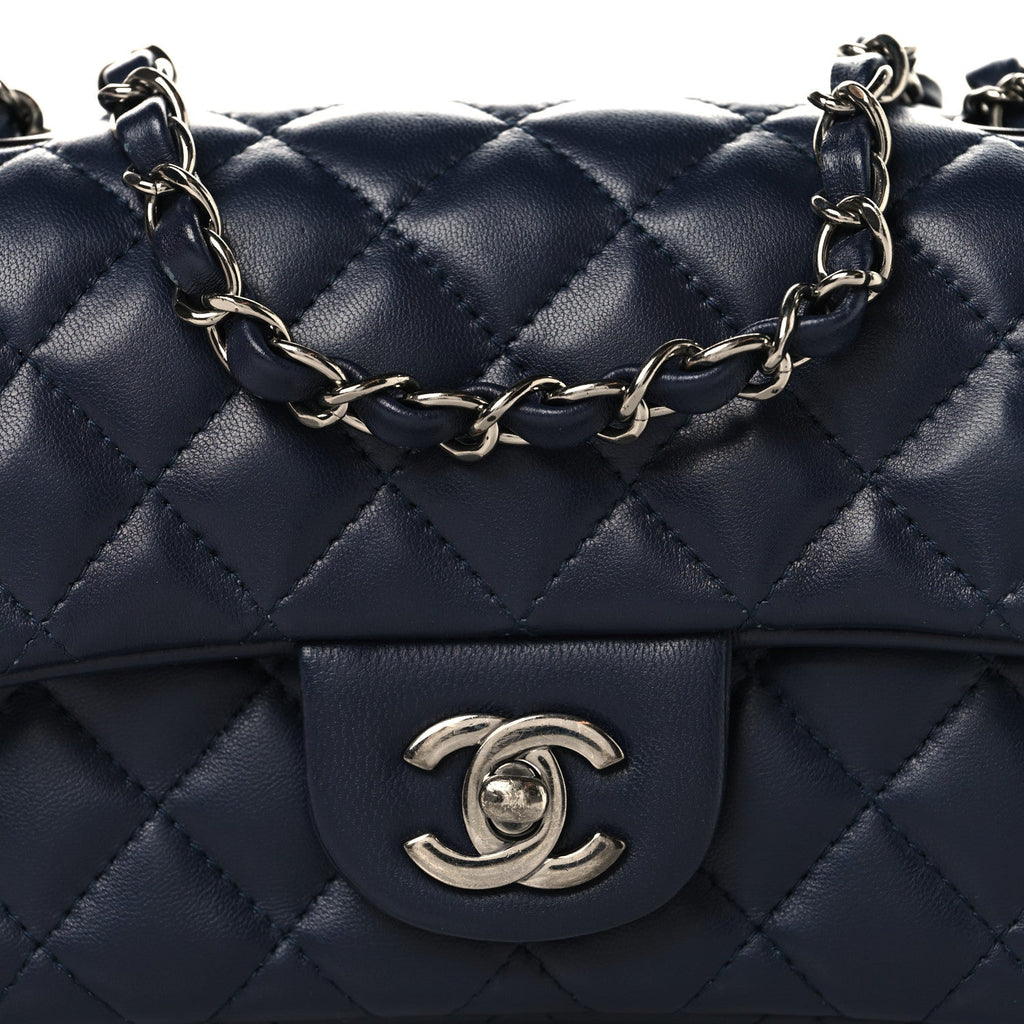 Lambskin Quilted Mini Rectangular Flap Dark Navy Blue