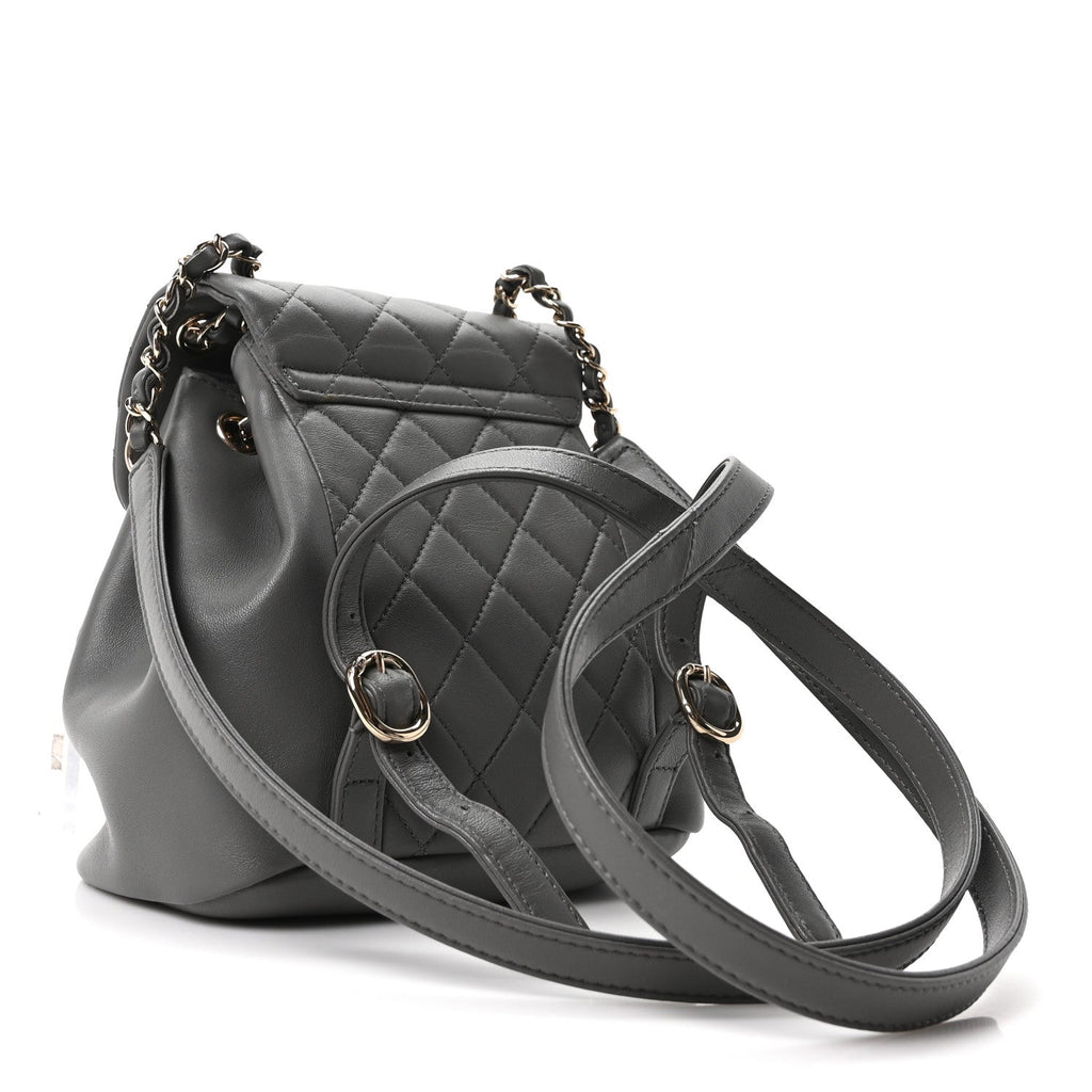 Lambskin Quilted Small Duma Drawstring Backpack Grey