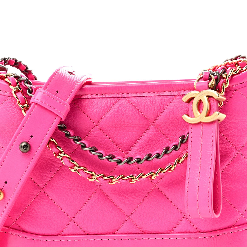 Goatskin Quilted Small Gabrielle Hobo Pink